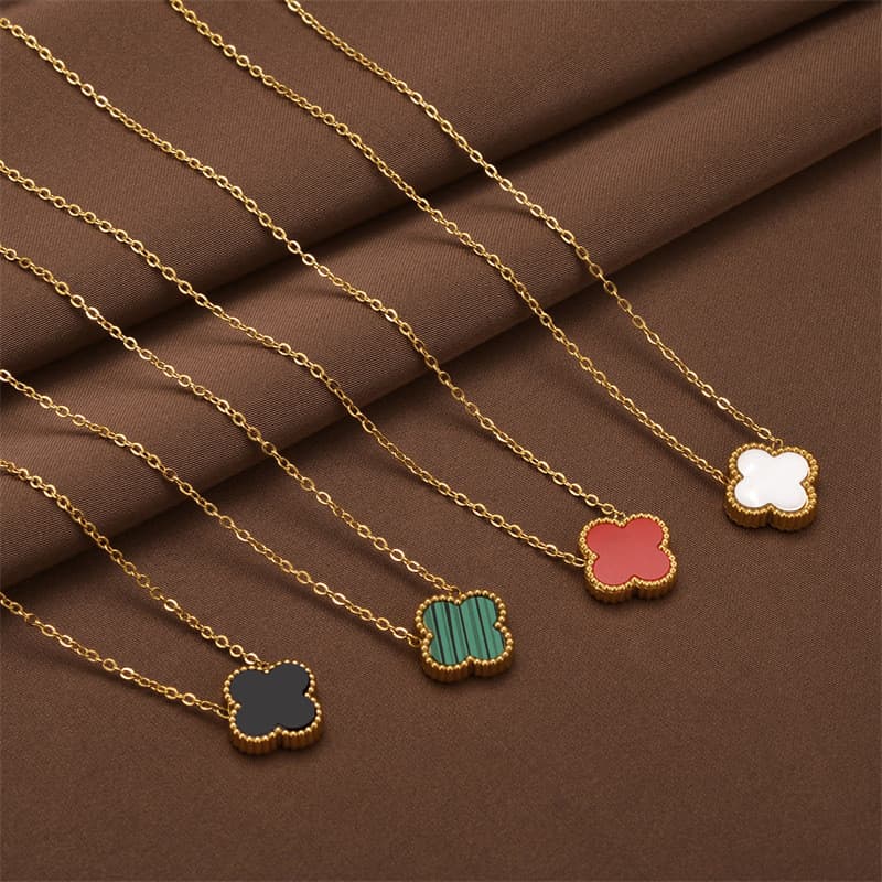 Colar de trevo de quatro folhas em ouro 18K, joia de aço de titânio de luxo leve e resistente ao desbotamento, corrente