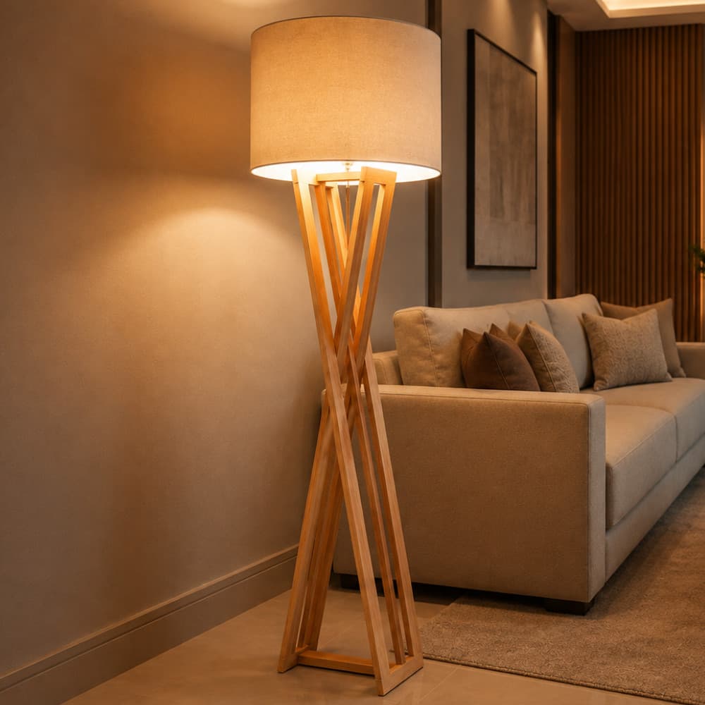 Abajur Luminária De Chão Star Detalhada Pés De Madeira Moderna Sala De Estar Escritório Decoração