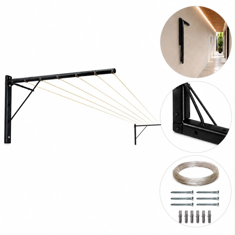 Kit Varal Retrátil Parede Muro Aço Reforçado Dobrável 4 Metros Kit Suporta 90kg Área Serviço Lavanderia Varanda Quintal