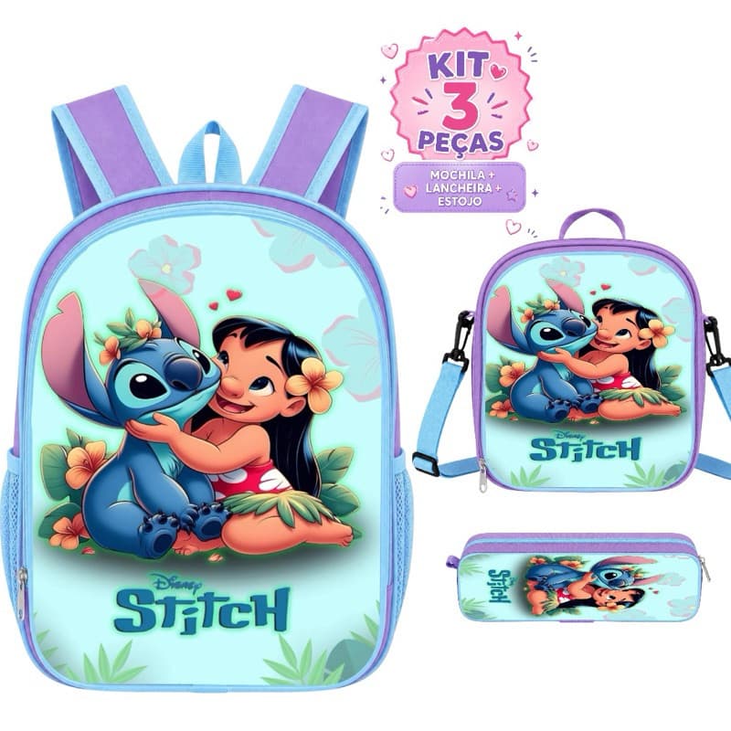 Kit Mochila Lilo Stitch   Escolar + Lancheira Termica + Estojo