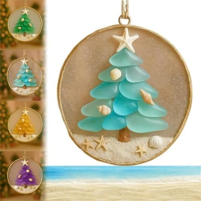 Enfeite De Árvore De Natal Costeira-Feito À Mão Em Vidro Do Mar-Decoração Suspensa-Presente Para Amantes E Reuniões (Azu