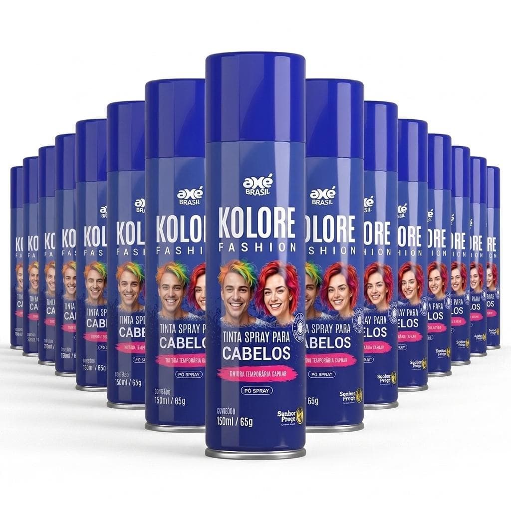 Kit 24 Spray Colorido para Cabelo Kolore Fashion Azul 150ml 65g Temporário Lavável