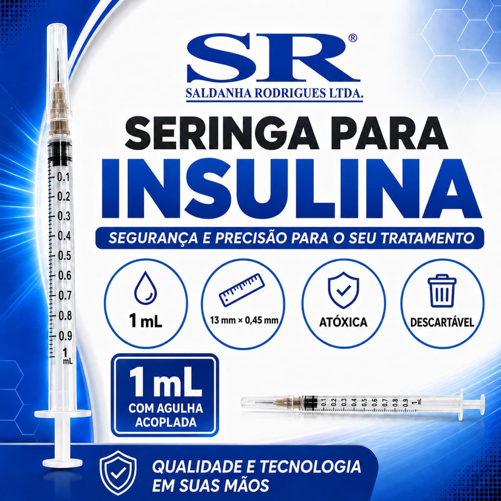 Seringa Insulina SR - 13mmx0,45mm 1ml Capacidade Em Volume 1 Ml 100UI