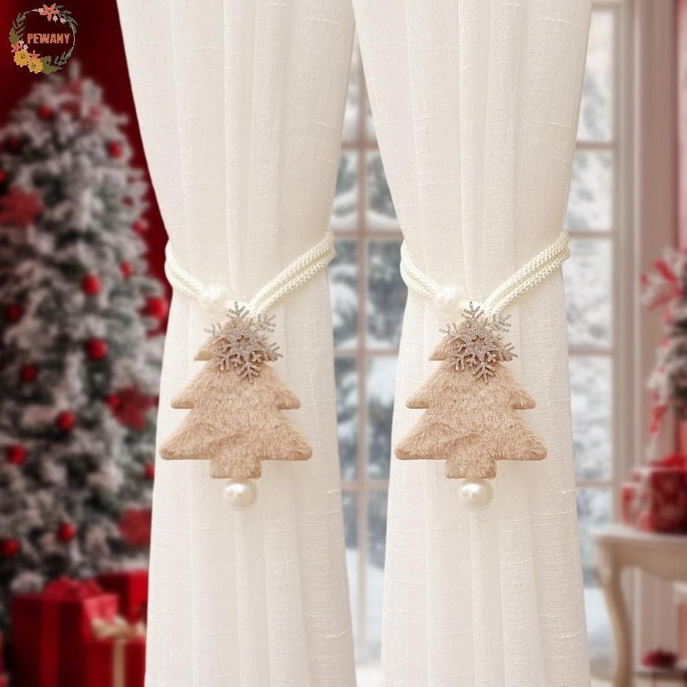 PEEWANY1 2 Pçs/SET Tieback De Cortina De Árvore De Natal , Corda Flocos De Neve Ajustáveis De Pelúcia , Decorativa