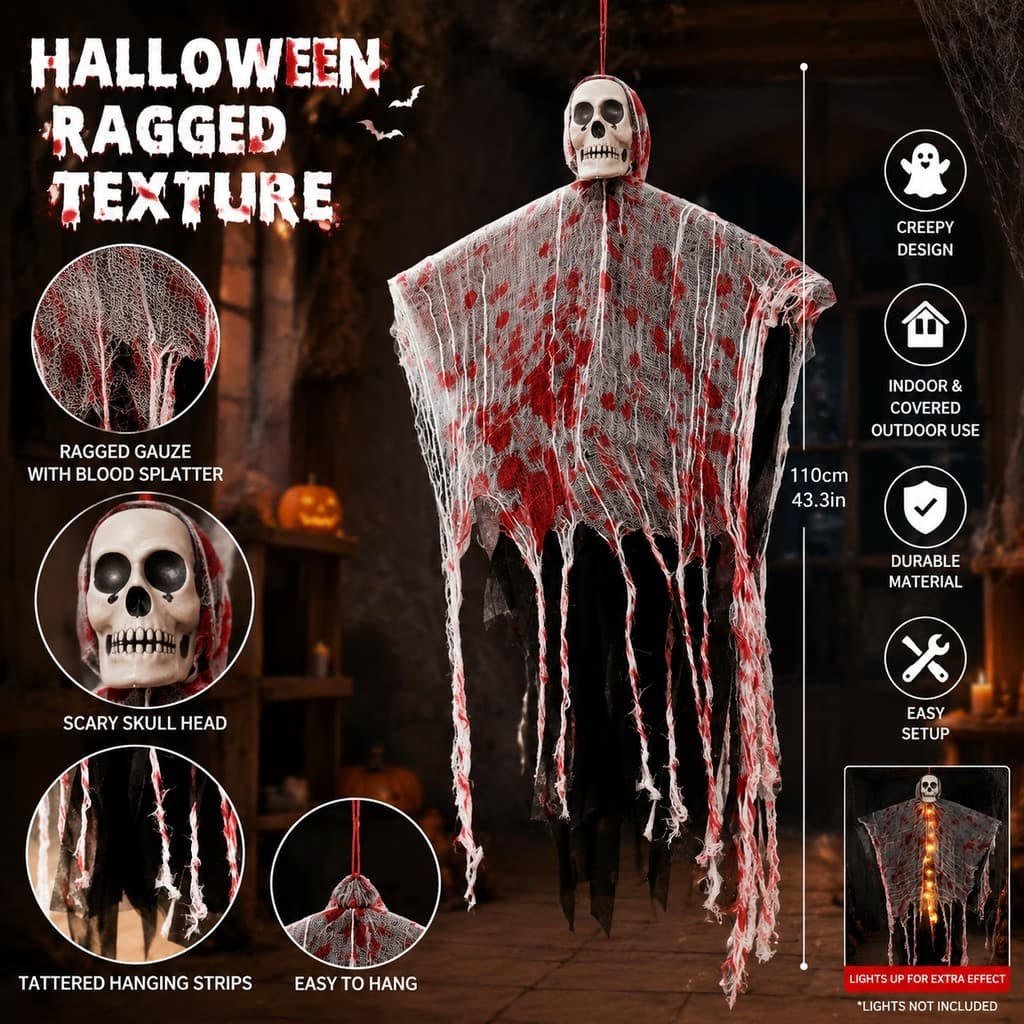 Figura Fantasma Suspensa De Halloween Para Entrada De Varanda E Parede De Festa
