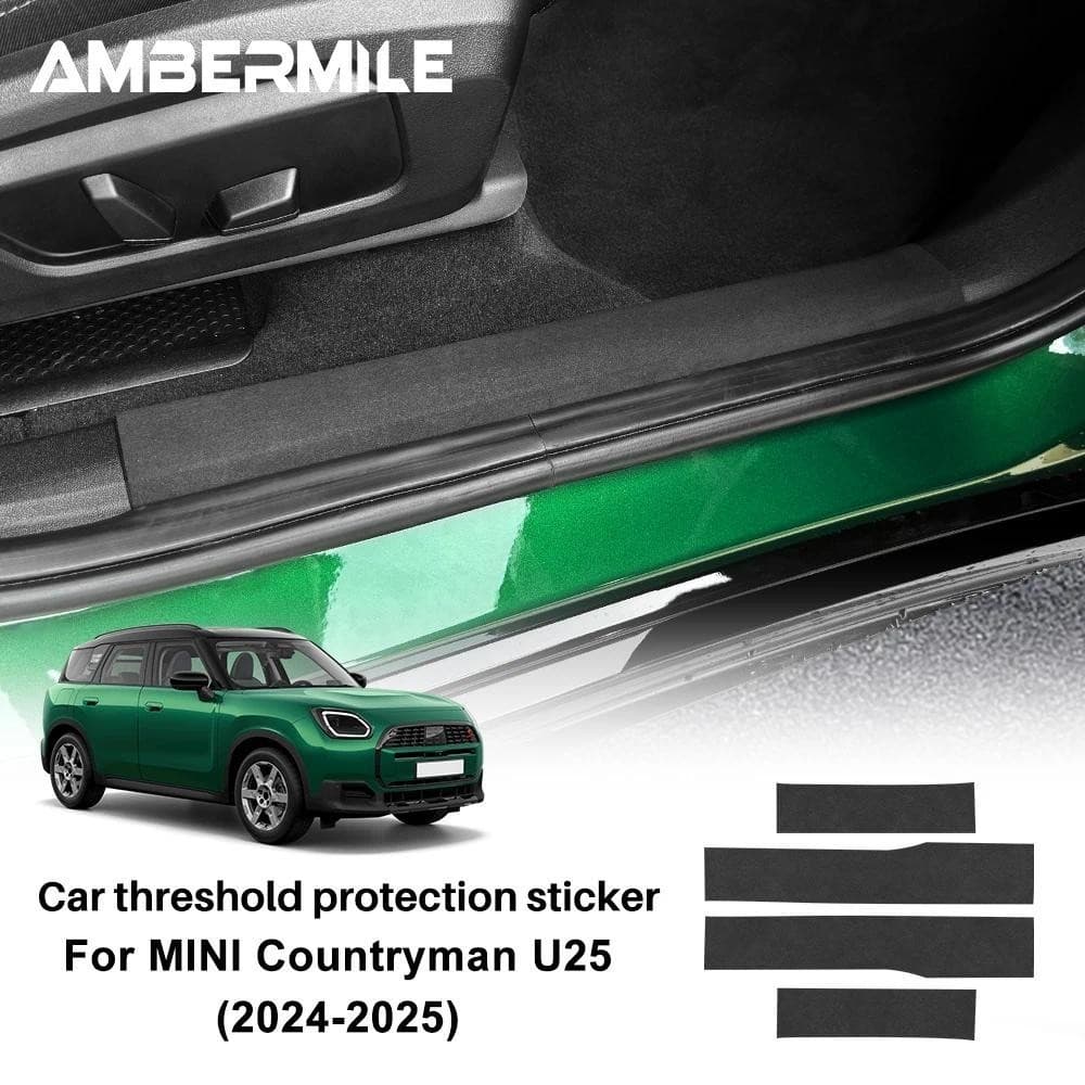 Para Mini Countryman U25 2024 2025 4 Pçs Adesivos De Soleira De Porta De Carro Protetor De Limiar Couro Do Plutônio Text
