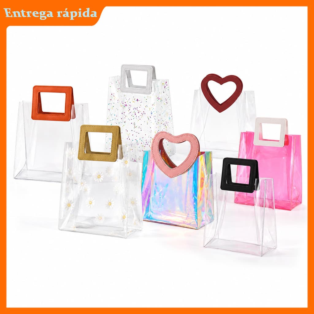 Sacola transparente reusável do presente 10 pçs 20x18x10cm quadrado / saco de empacotamento do presente do punho do amor