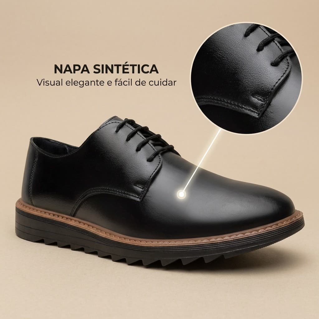 Sapato Social Masculino Casual Napa Sintética Antiderrapante Confortável Preto Marrom Trabalho Festa 37 ao 44