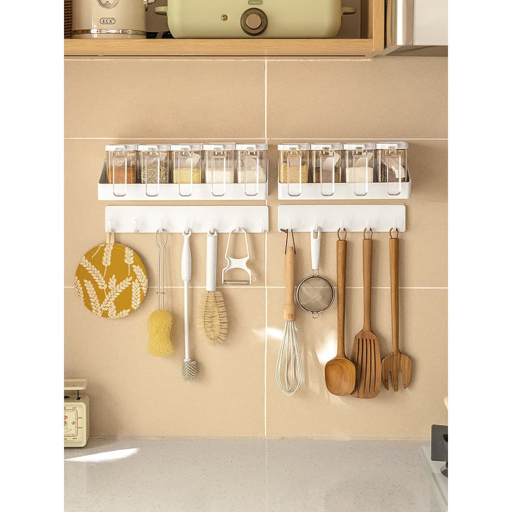 Rack de tempero de cozinha montado na parede sem perfuração de plástico doméstico multifuncional molho de soja vinagre t