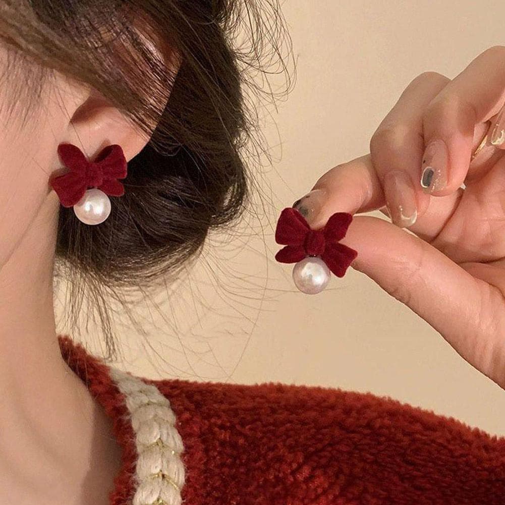 Outono E Inverno Temperamento Doce Elegante Arco Brincos Ano Novo Ser Vintage A2h9