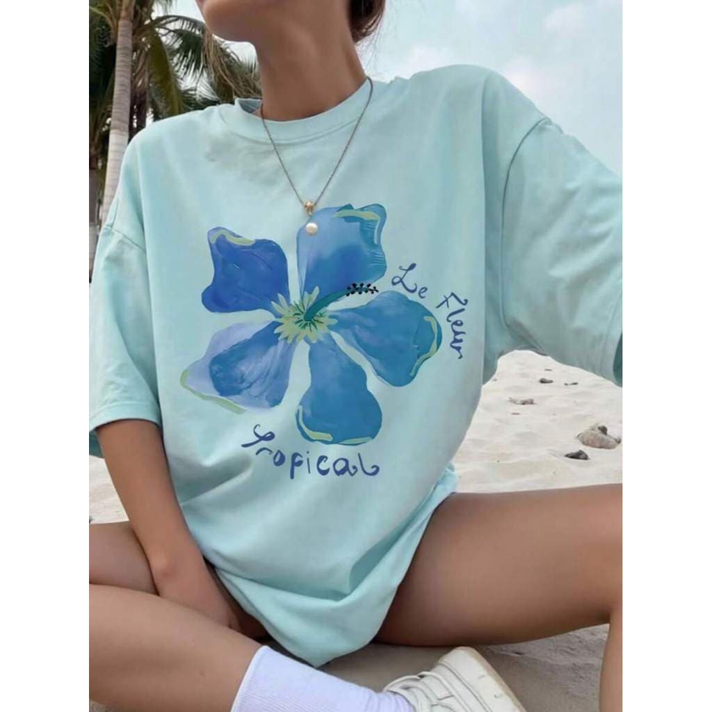Camiseta Feminina Estampada 100% Algodão Premium Modelo: "Le Fleur Tropical"