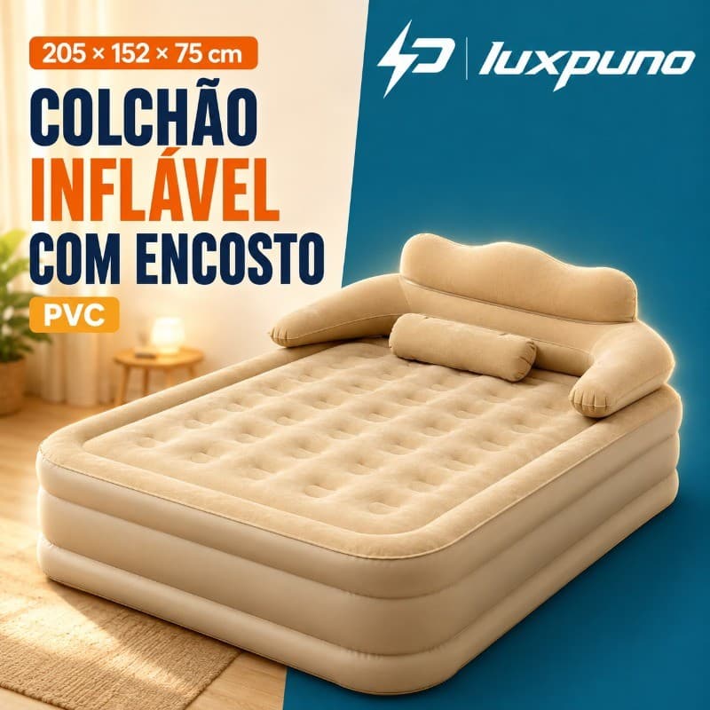 Colchão Inflável Casal com Encosto e Bomba Elétrica Embutida Cama De Campanha para uso interno e externo