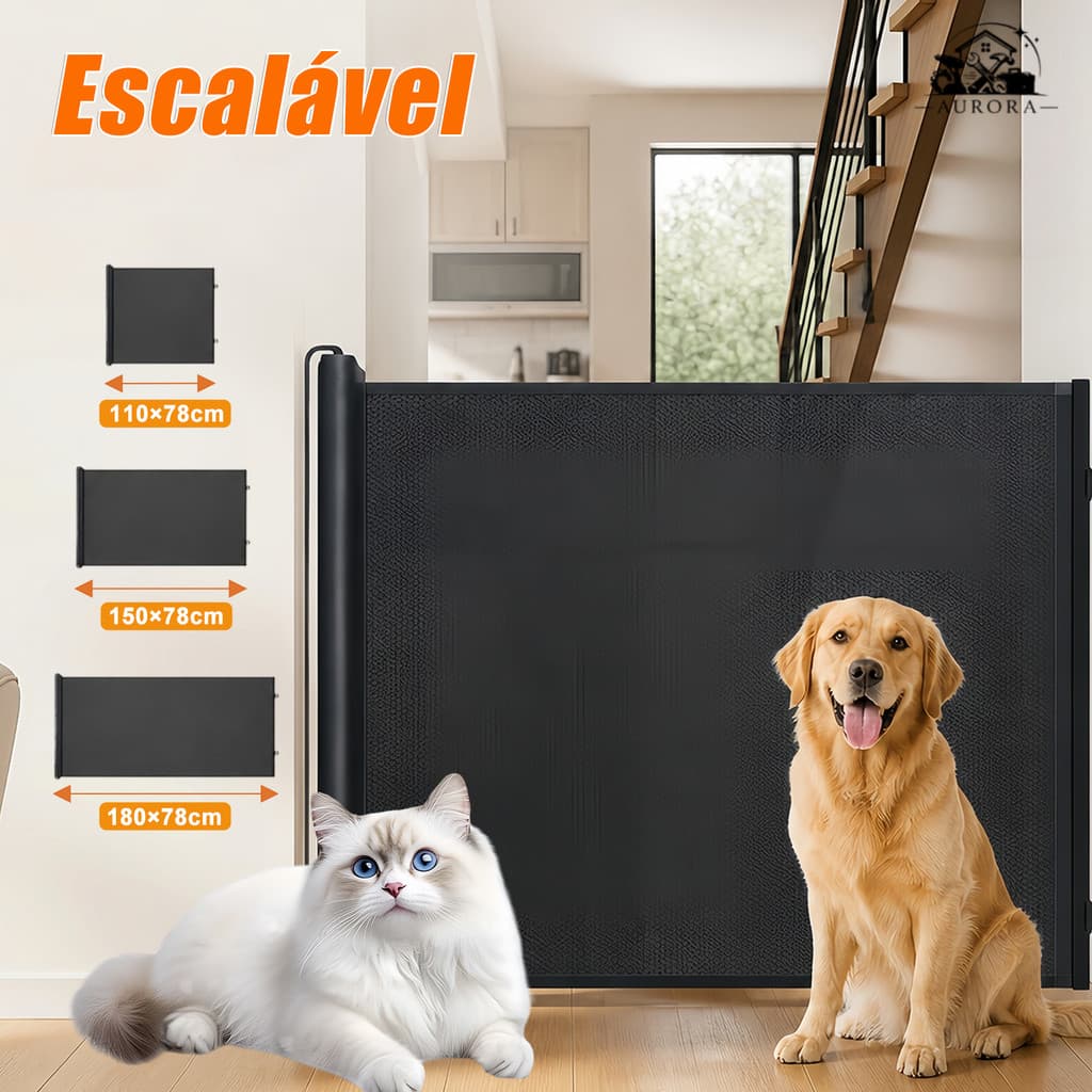Tela Portão Barreira Separador de Proteção para Cachorro Gato Bebê Cerca Ajustável Anti-pulo Tela Pet Retrátil