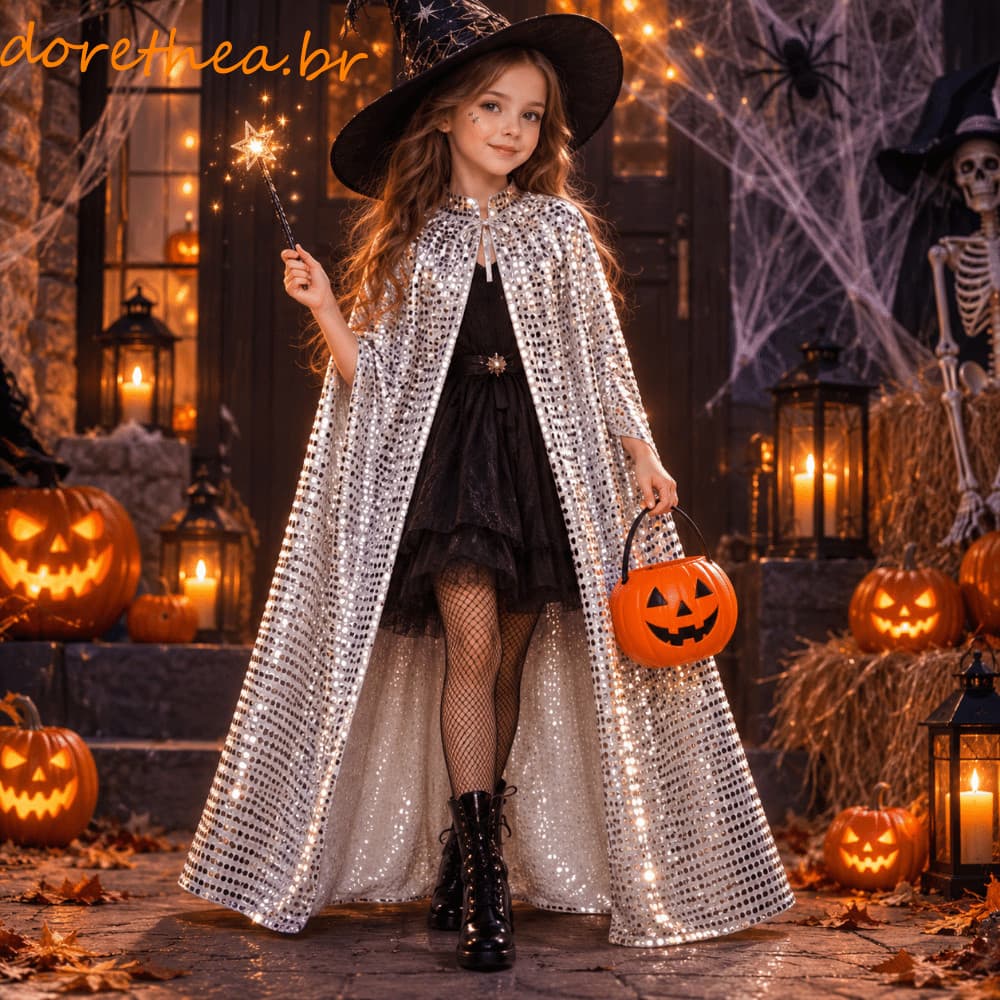 DORETHEA Capa De Lantejoulas Brilhantes , Robe Longo De Cosplay De Halloween Fantasia , Leve Vintage Brilhante