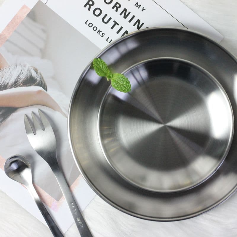 Bandeja de metal de aço inoxidável estilo ins prato de jantar fosco influenciador foto metal coreano redondo café sobrem