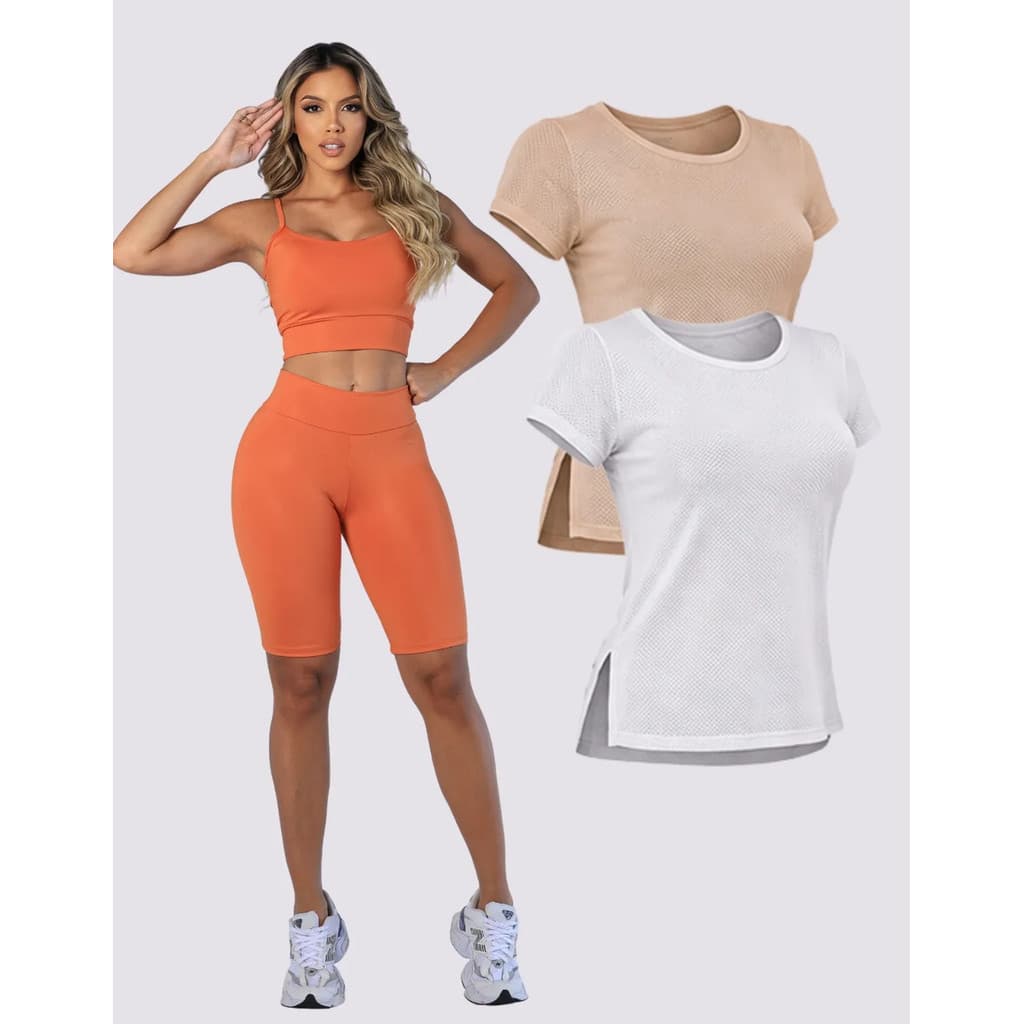 Kit Conjunto Fitness Suplex Top +  Blusa Dry Fit + Short ASD