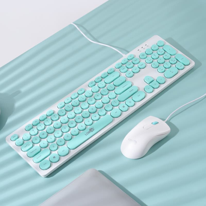 APAYADO LDK 1900 Conjunto De Teclado E Mouse Com Fio Silencioso 104 Teclas Em Tamanho Real Redondas USB Office Desktop C