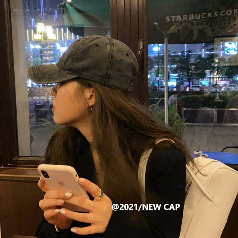 Ins Influencer Style ~ Preto Angustiado Boné de Beisebol Feminino Versão Coreana Rosto Pequeno Estilo Japonês All-match