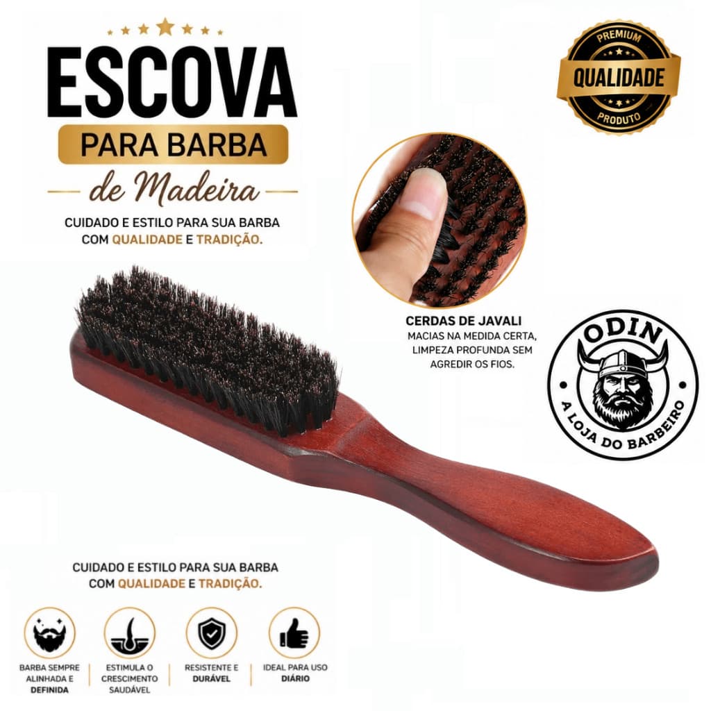 Escova de Madeira Para Barba Escova Para Barba de Madeira Escova Para Degrade Marrom Mofashi