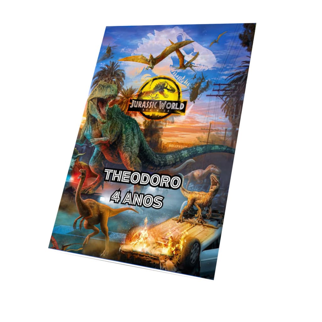 Kit Livrinhos para Colorir Jurassic World Lembrancinha Personalizada com Nome e Idade