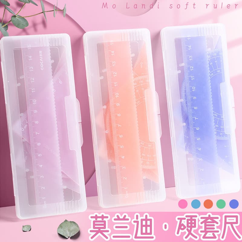 ((Réguas e transferidores) Régua de cor gelatinosa Conjunto de quatro peças Régua triangular transferidora de plástico c
