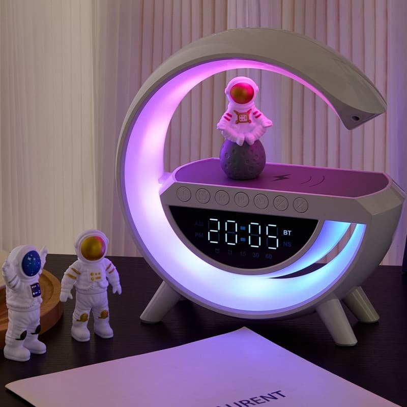 Luminária Multifuncional de Cabeceira com Alto-falante Bluetooth, Despertador, Luz Noturna, Carregador, Presente, Decora