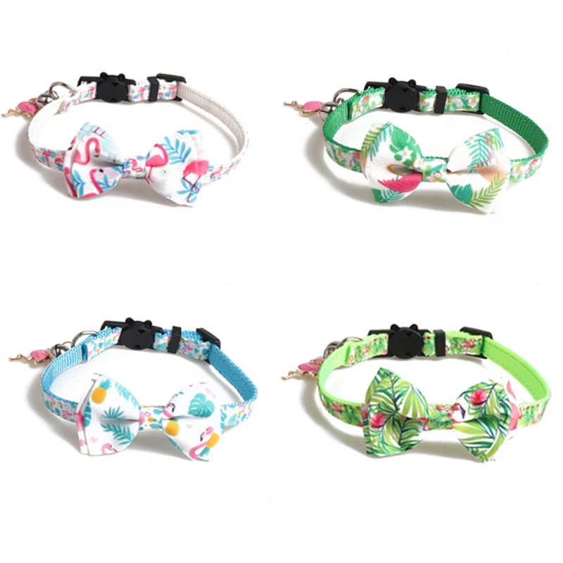 Novo produto: Coleira para gato estilo laço, coleira para animais de estimação, coleira para gato com laço de flamingo e