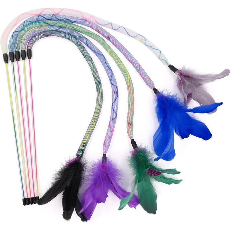 Brinquedo De Varinha De Arco-Íris Para Gatos SONGWAY-Brinquedos De Penas De Gato Com Sinos , Provocação De Malha Colorid