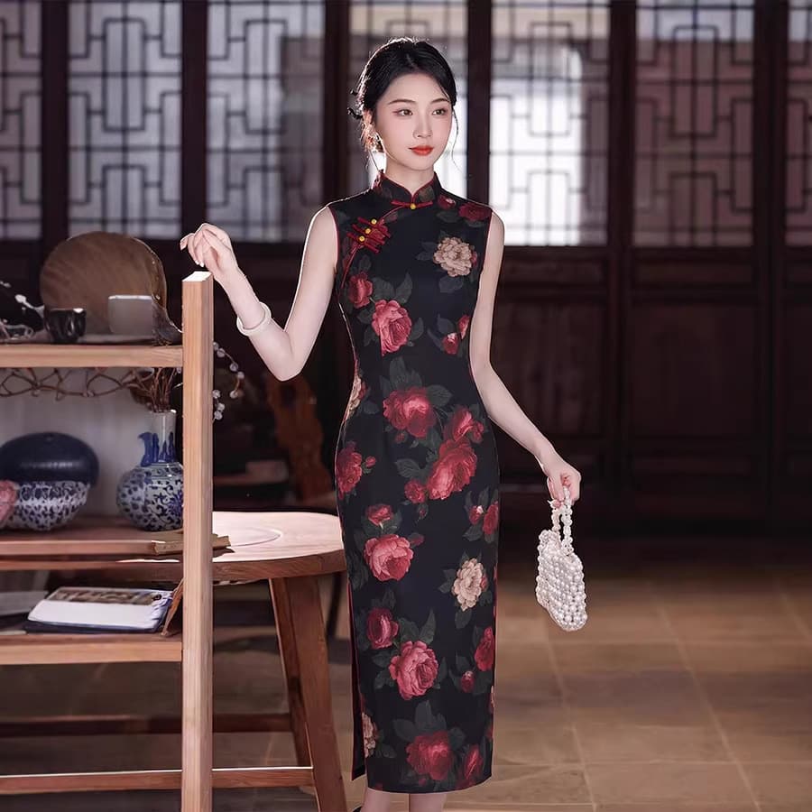 Retro estilo chinês longo sem mangas cheongsam vestido 2026 primavera verão novo estilo melhorado novo estilo chinês diá