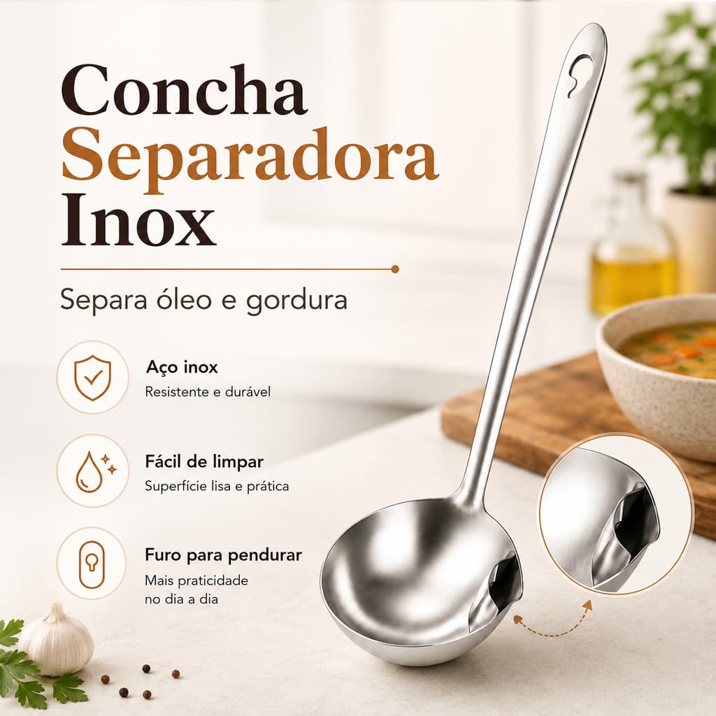Até 3 Conchas Separadoras 2 EM 1 De Óleo De Gordura De Aço Inoxidável Colher De Sopa De Escumadeira