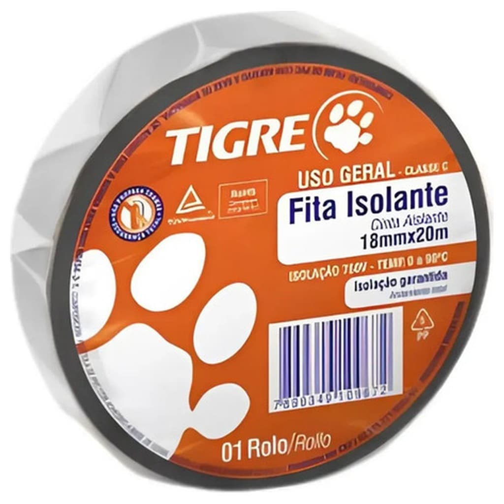 Fita Isolante Tigre Uso Geral 18mm x 5m Preta Elétrica Isolamento Fios é Cabos Baixa Tensão