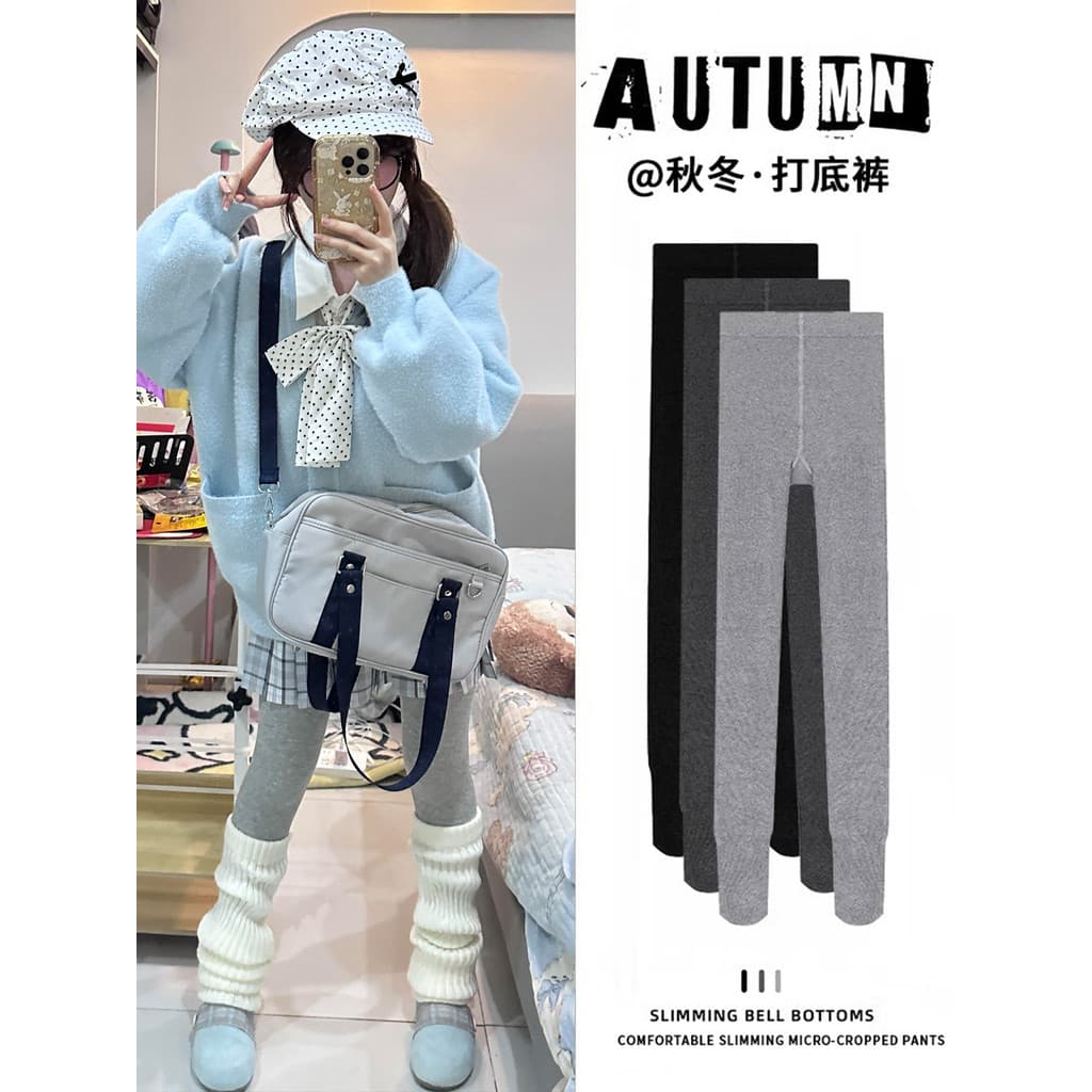 Forro de lã cinza Leggings feminino exterior Wear outono inverno quente calças de algodão pequenas pessoas mais magro ol