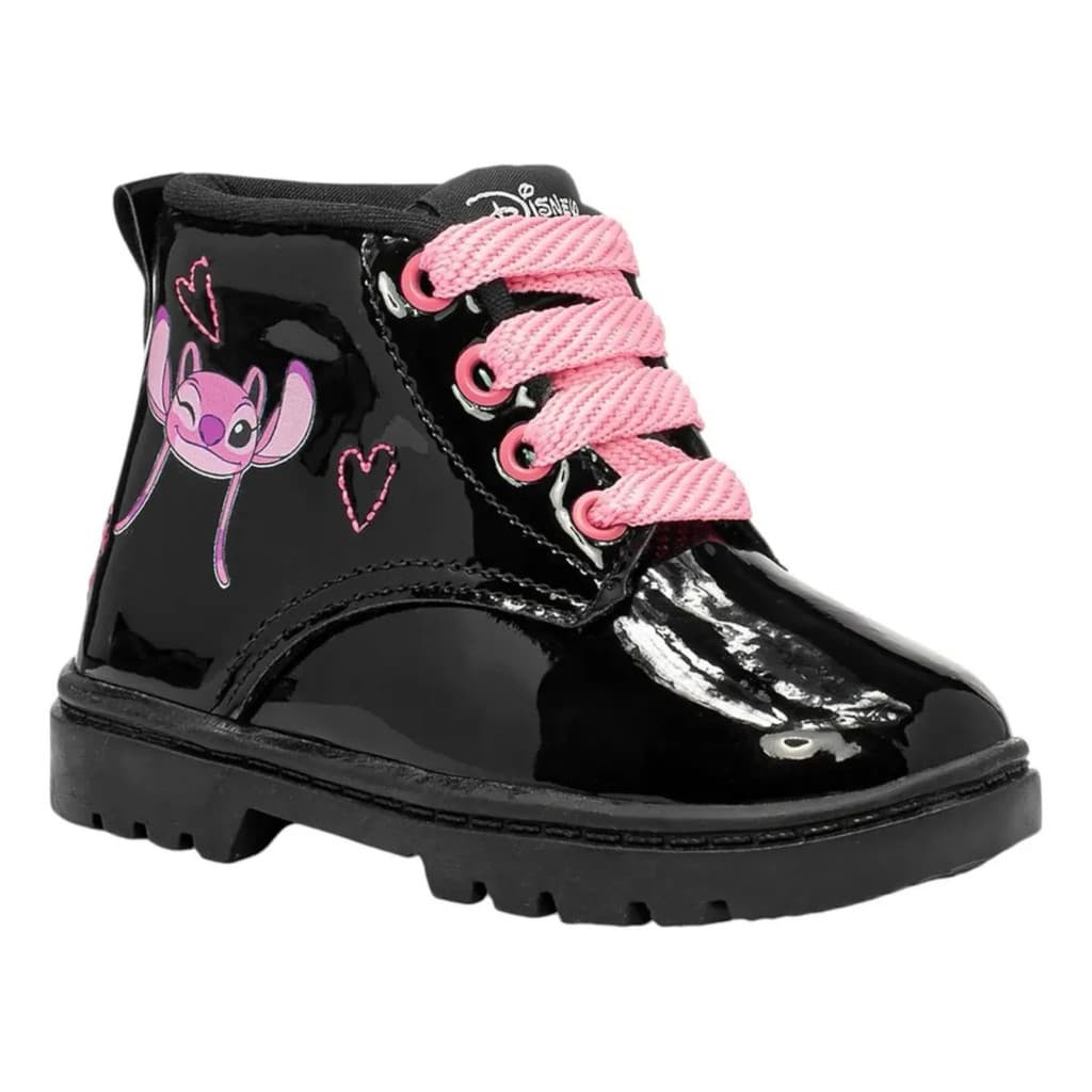 Bota Coturno Infantil Meninas Disney Angel Lilo Stitch Preta