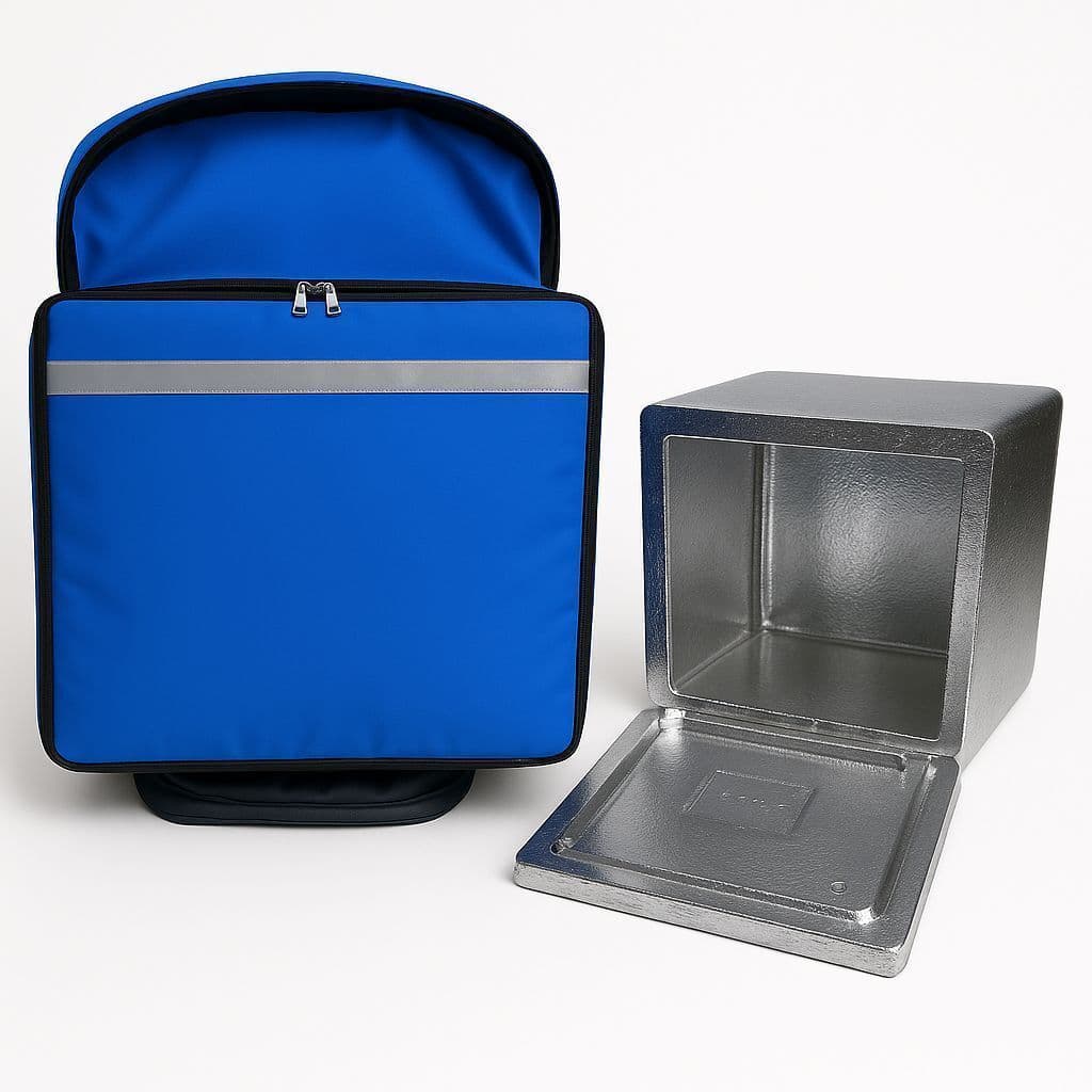 Capas Mochilas Bag Azul (Com Isopor Laminado)Térmicas De Motoboy Para Isopor De 45 Litros Entregas