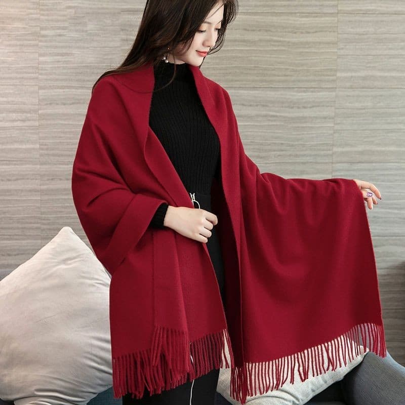 Cachecol feminino cachecol cor sólida estudante cachecol manter quente engrossado moda grande xale vermelho pronto estoq