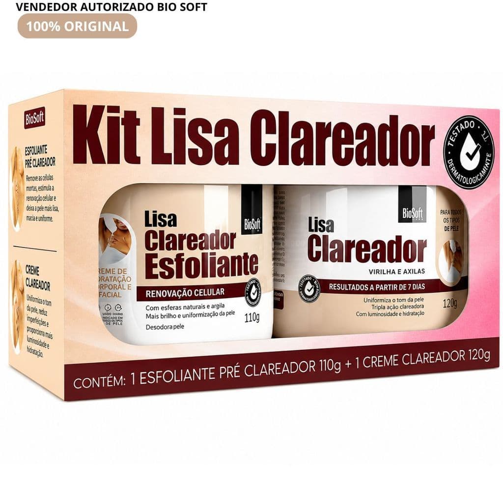 Kit Lisa Clareador Bio Soft 230g | Esfoliante Pré-Clareador + Creme Clareador para Virilha e Axilas