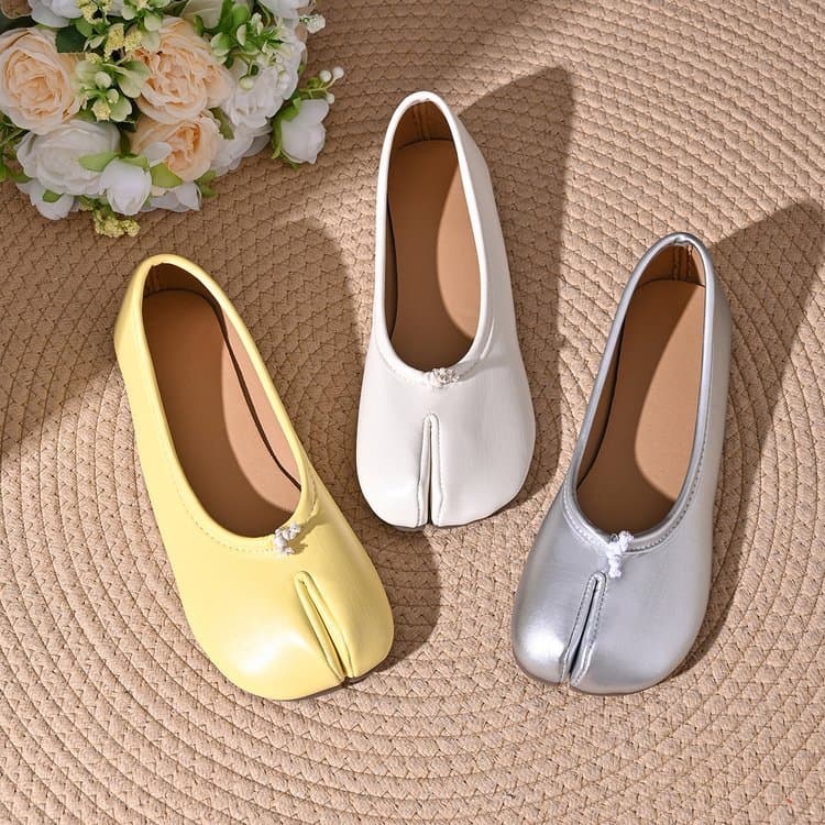 Sapatos baixos femininos de balé com bico dividido, sapatos baixos macios e confortáveis para caminhada diária