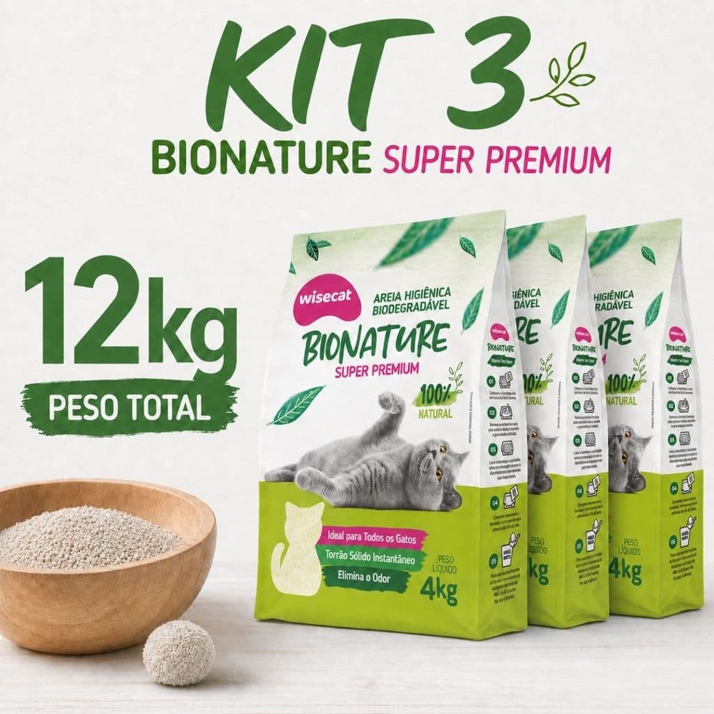 Kit 3 Areia Sanitária De Mandioca Granulado Para Gatos Biodegradável Wisecat 4kg