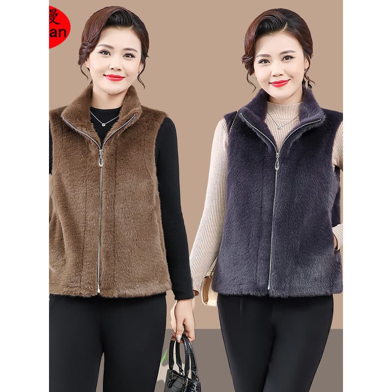 High-End mãe outono inverno pele colete de uma peça solto mais magro olhar vison velo colete jaqueta Casual All-Match co
