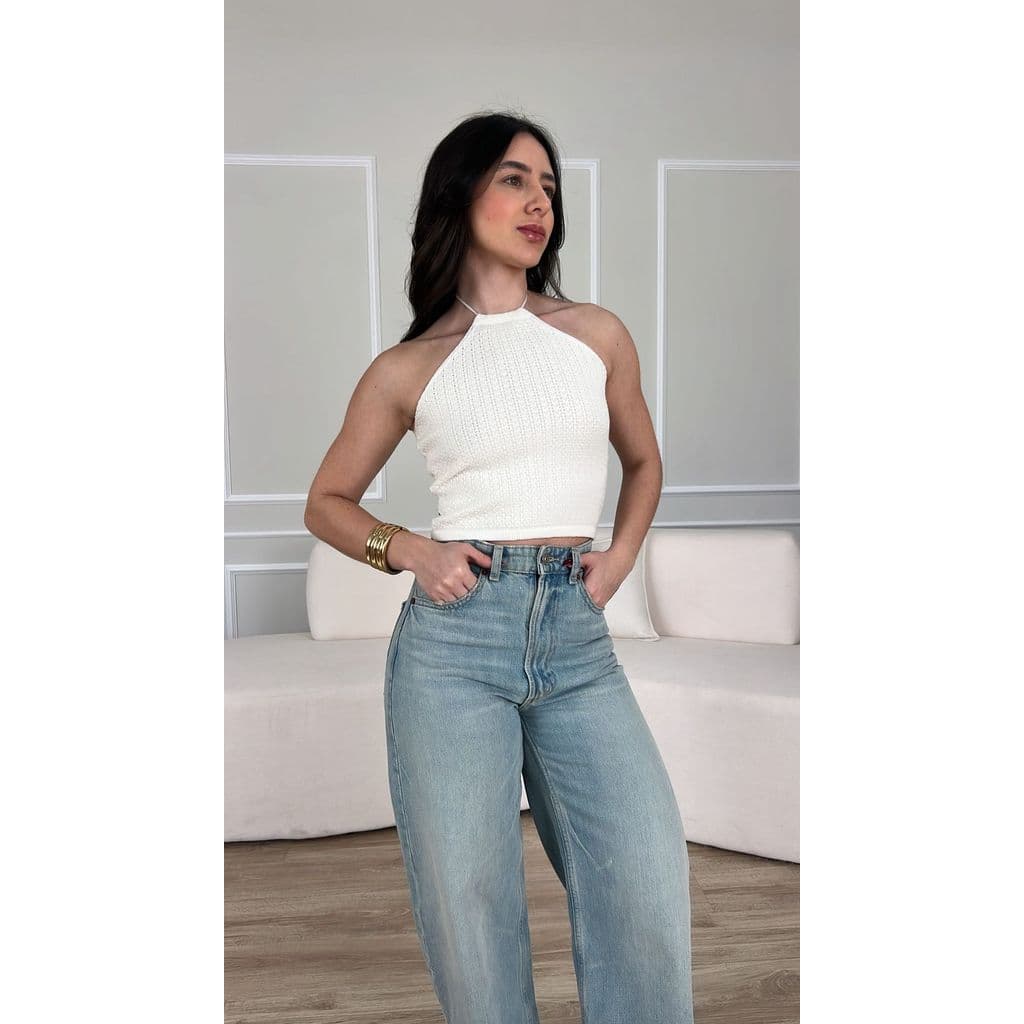 Cropped Frente Única Amarração Pescoço Tricot Verão