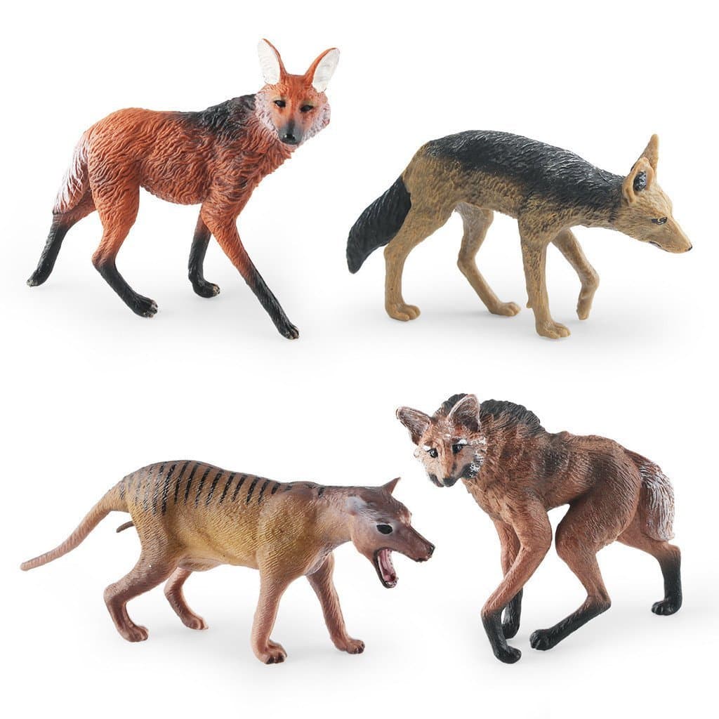 Modelo simulado de lobo da vida selvagem de pastagens, brinquedo educativo infantil, lobo-mane, lobo brasileiro, canguru