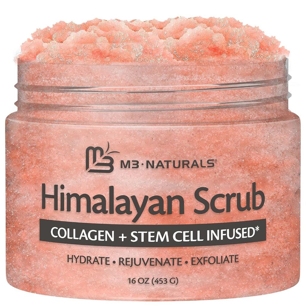 Himalayan Salt Scrub, Face, Foot, and Body Exfoliator with Collagen and Stem Cells, Exfoliating Scrub for Toning, Cellul