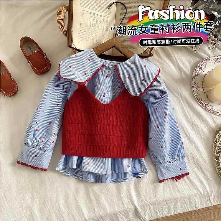 Menina primavera outono camisa listrada terno de duas peças bebê menina moda outono topo 2025 novo estilo versão coreana