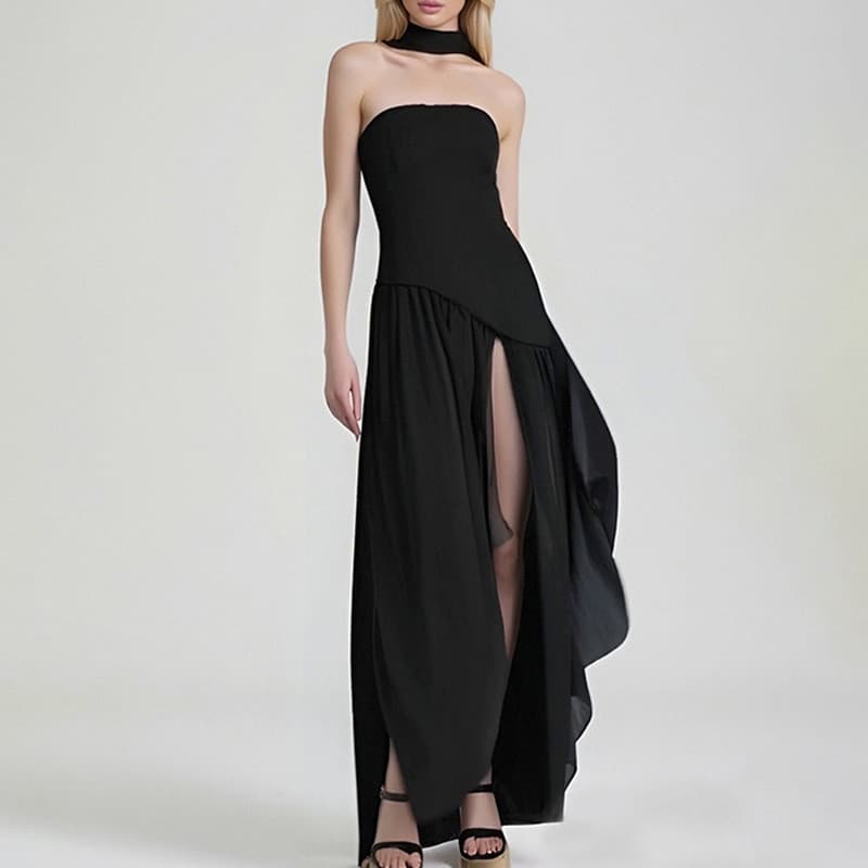 Nova Coleção de Verão 2026 para Mulheres, Vestidos Europeus e Americanos, Vestido Longo Solto Casual com Fenda e Cinto n