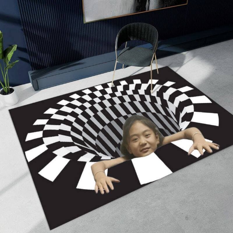 Novo tridimensional 3d Visual tapete preto branco armadilha ilusional tapete escritório casa sala de estar pé tapete eng