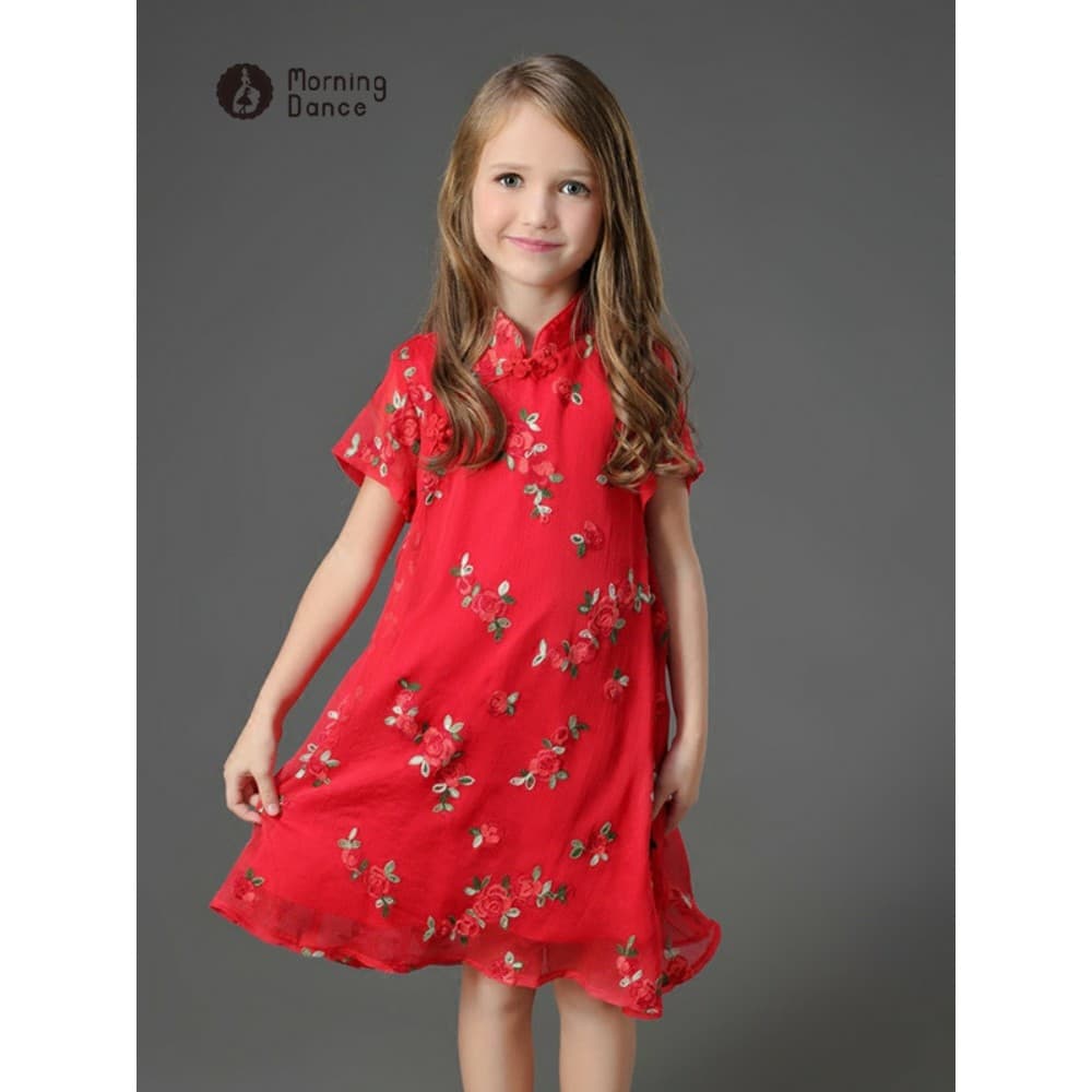 Manhã dança meninas verão vestido de princesa bebê Retro Cheongsam crianças Tang terno moda na moda pai-filho mãe-Da