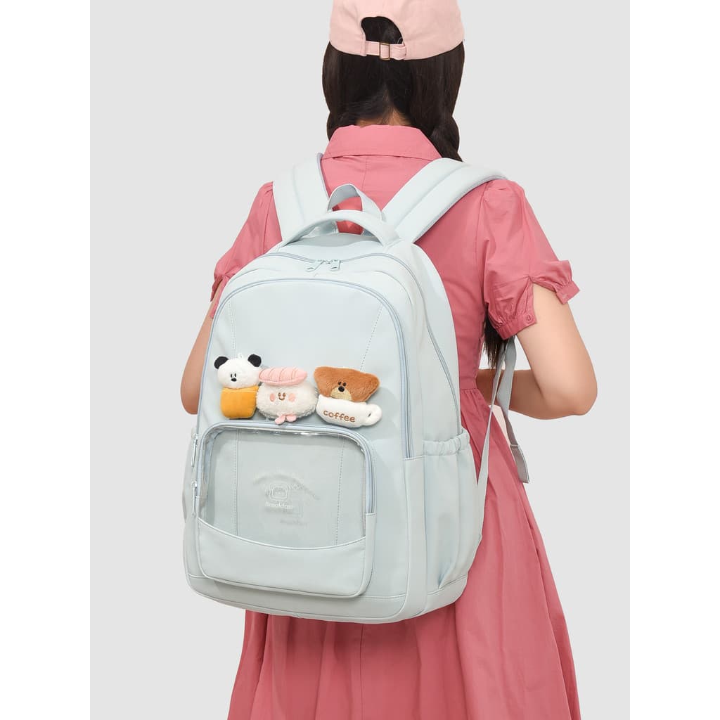 Boneca dos desenhos animados saco de dor transparente mochila feminina estudantes universitários de alto valor júnior es