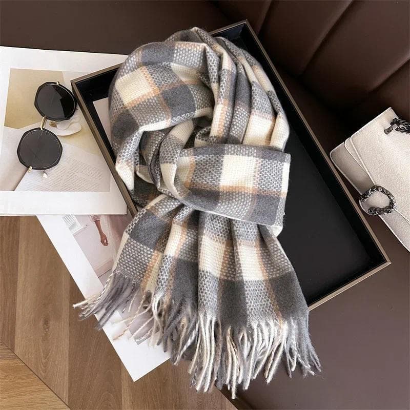 Cachecol de Imitação de Cashmere para Mulheres e Homens, Cachecóis Xadrez Espessos de Inverno, Cachecóis Unissex para Es