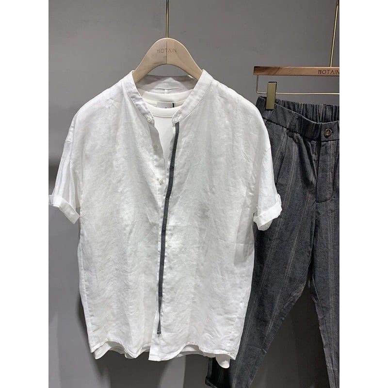 Verão novo estilo camisa de manga curta masculina puro algodão solto gola cubana juventude ins na moda camisa Casual de