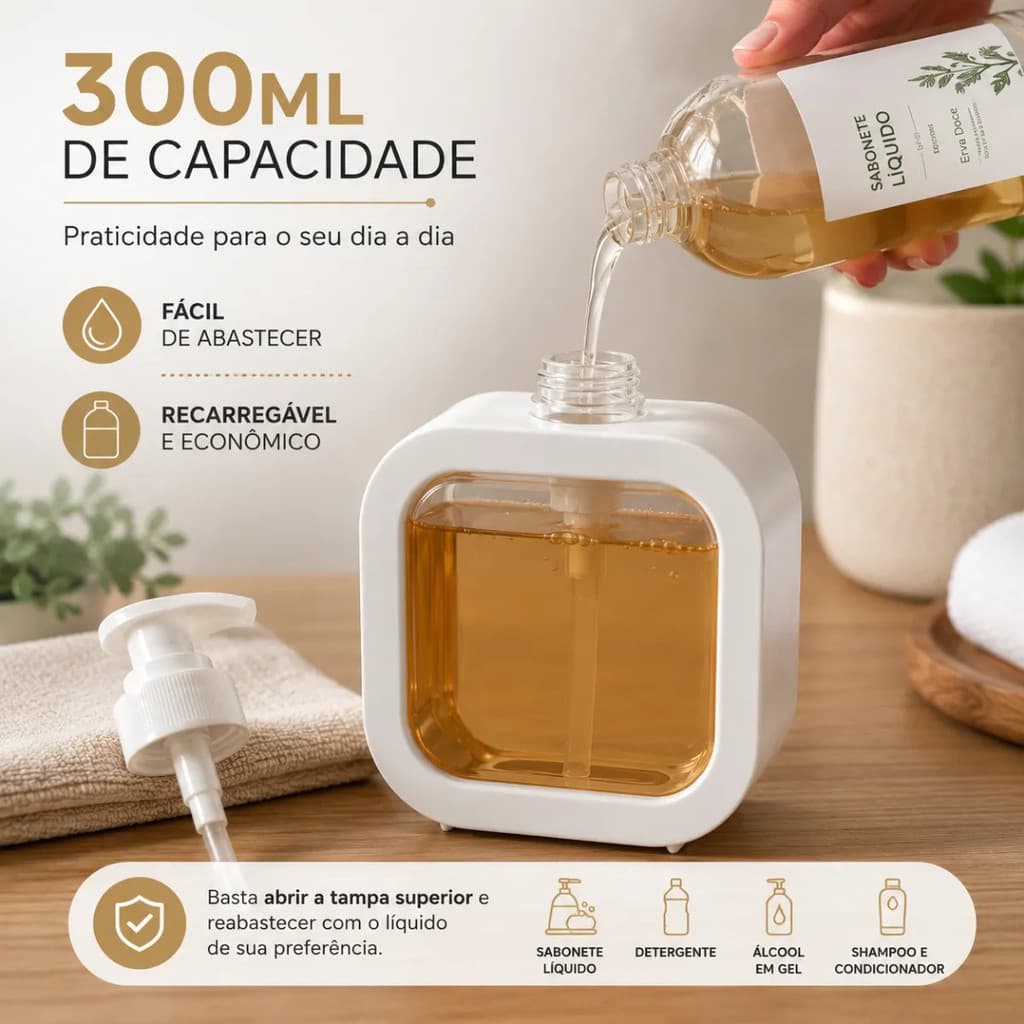 Porta Sabonete Líquido 300ml Branco Minimalista Dispenser Sabonete para Banheiro Pia Organizador Moderno